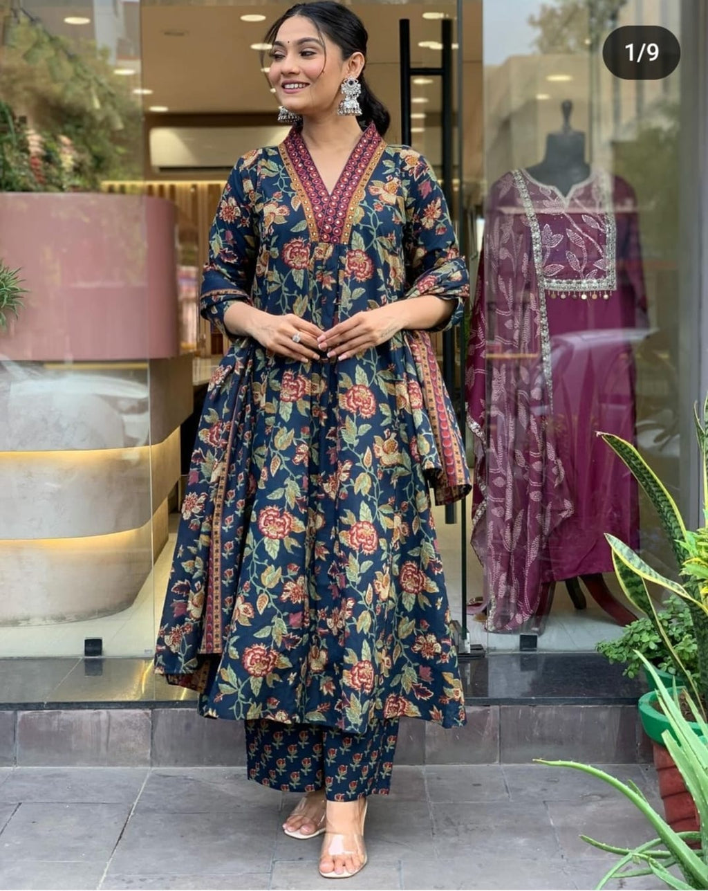 Green Women’s Floral Printed Kurta Pant Dupatta Set