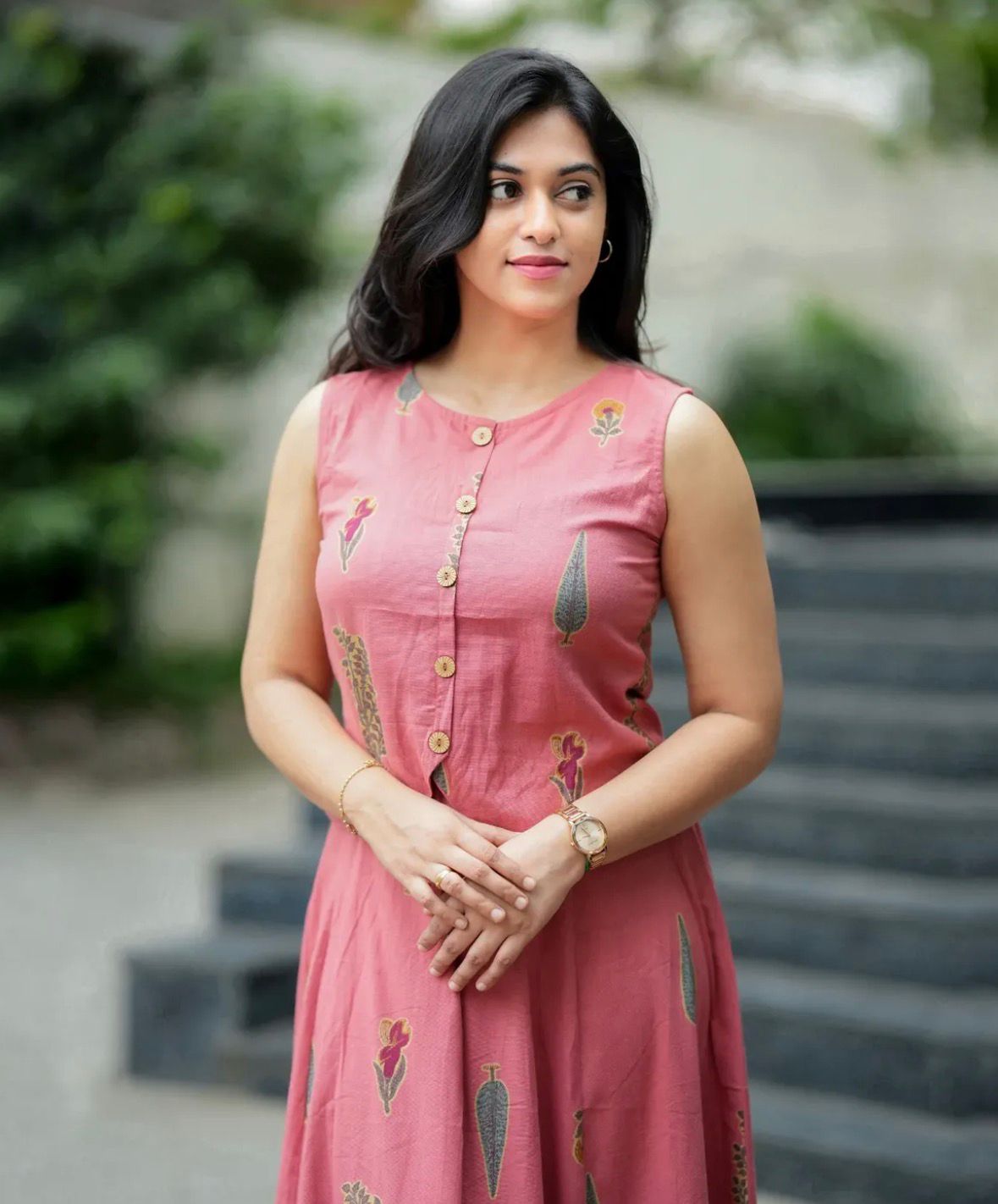 Women’s Rose Pink Tiered Cotton Maxi Dress | Elegant Summer Ethnic Wear