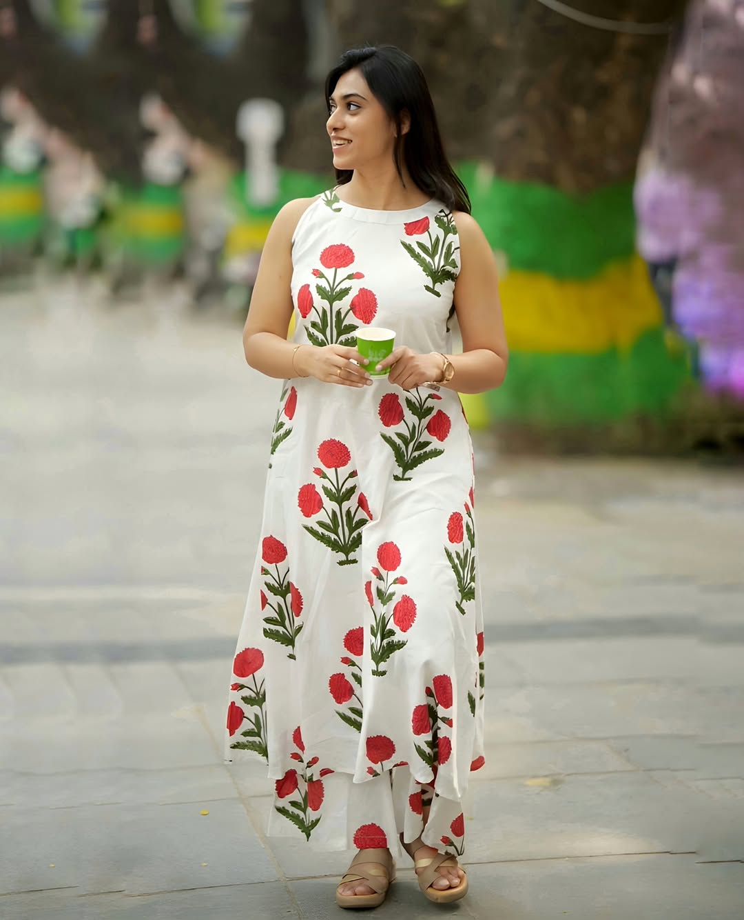 Premium Red Floral Cotton Flex Kurti Palazzo Set