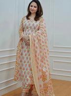 Molisha Women's Pure Cotton Floral Printed Kurta Pant Dupatta Set | Elegant Ethnic Suit Set for Women | Summer Wear Traditional Outfit