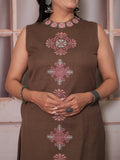 Elegant Coffee Brown Embroidered Cotton Slub Co-ord Set