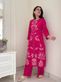 Stylish Hot Pink Embroidered Kurti Pant Set