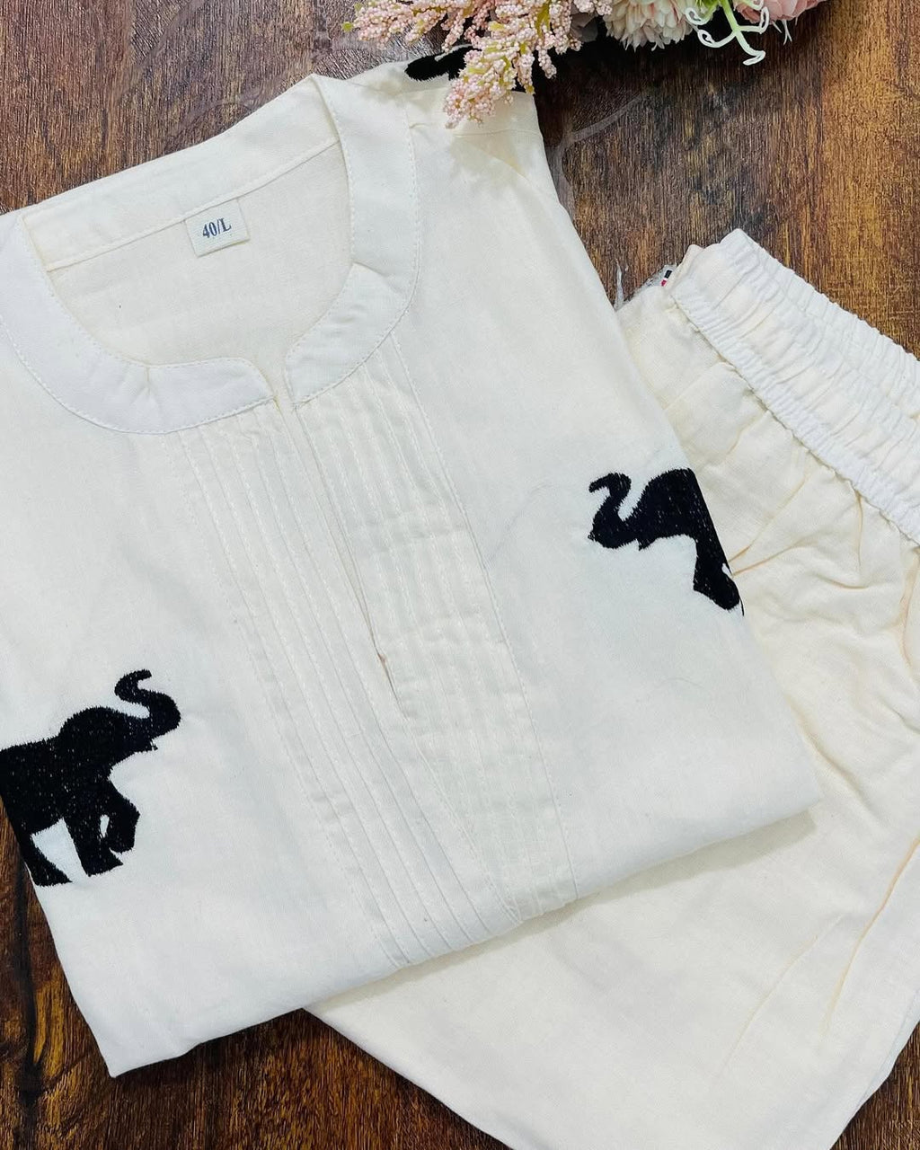 Premium Elephant Embroidered Cotton Flex Co-Ord Set for Women | Ethnic Kurta Pant Set