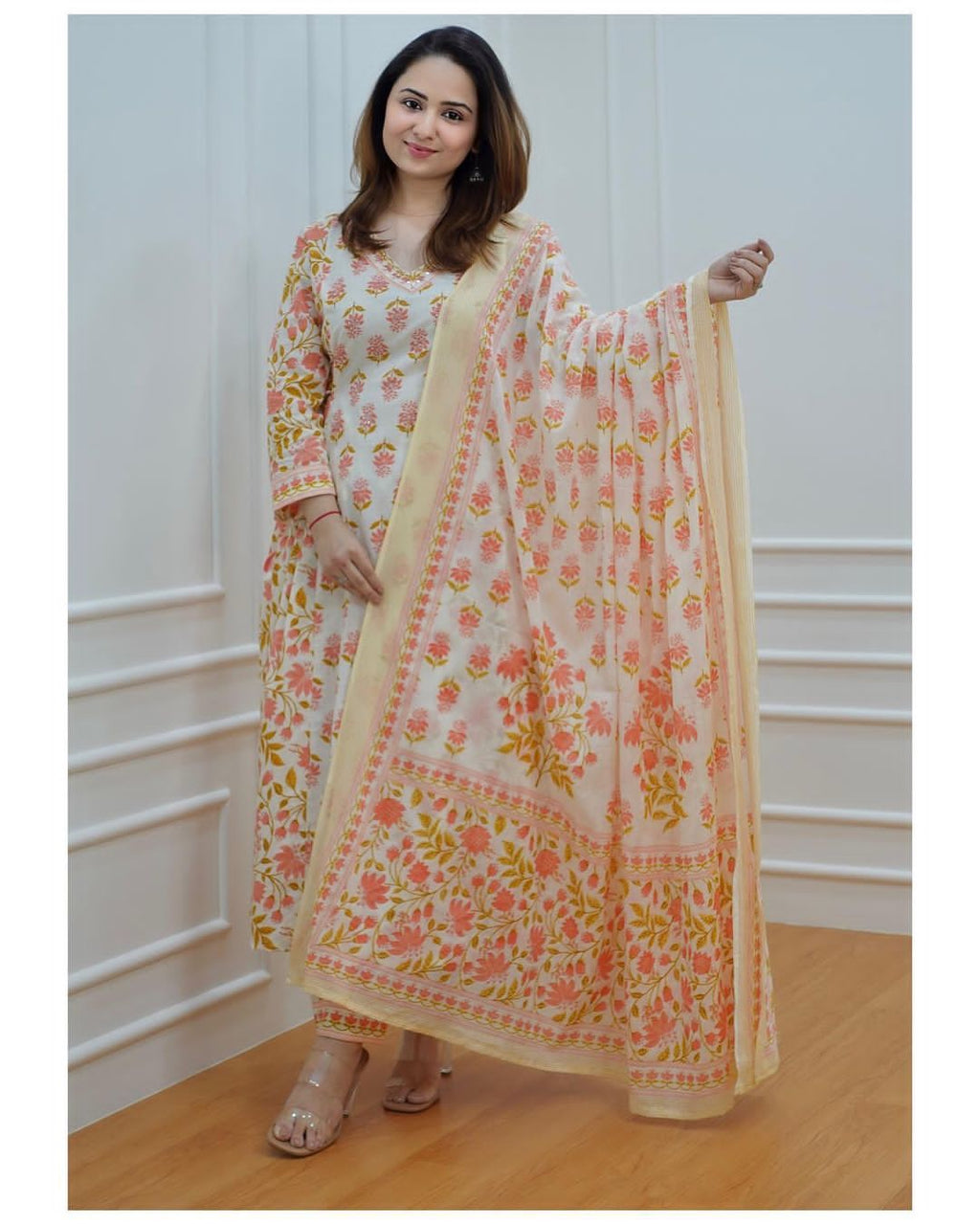 Molisha Women's Pure Cotton Floral Printed Kurta Pant Dupatta Set | Elegant Ethnic Suit Set for Women | Summer Wear Traditional Outfit