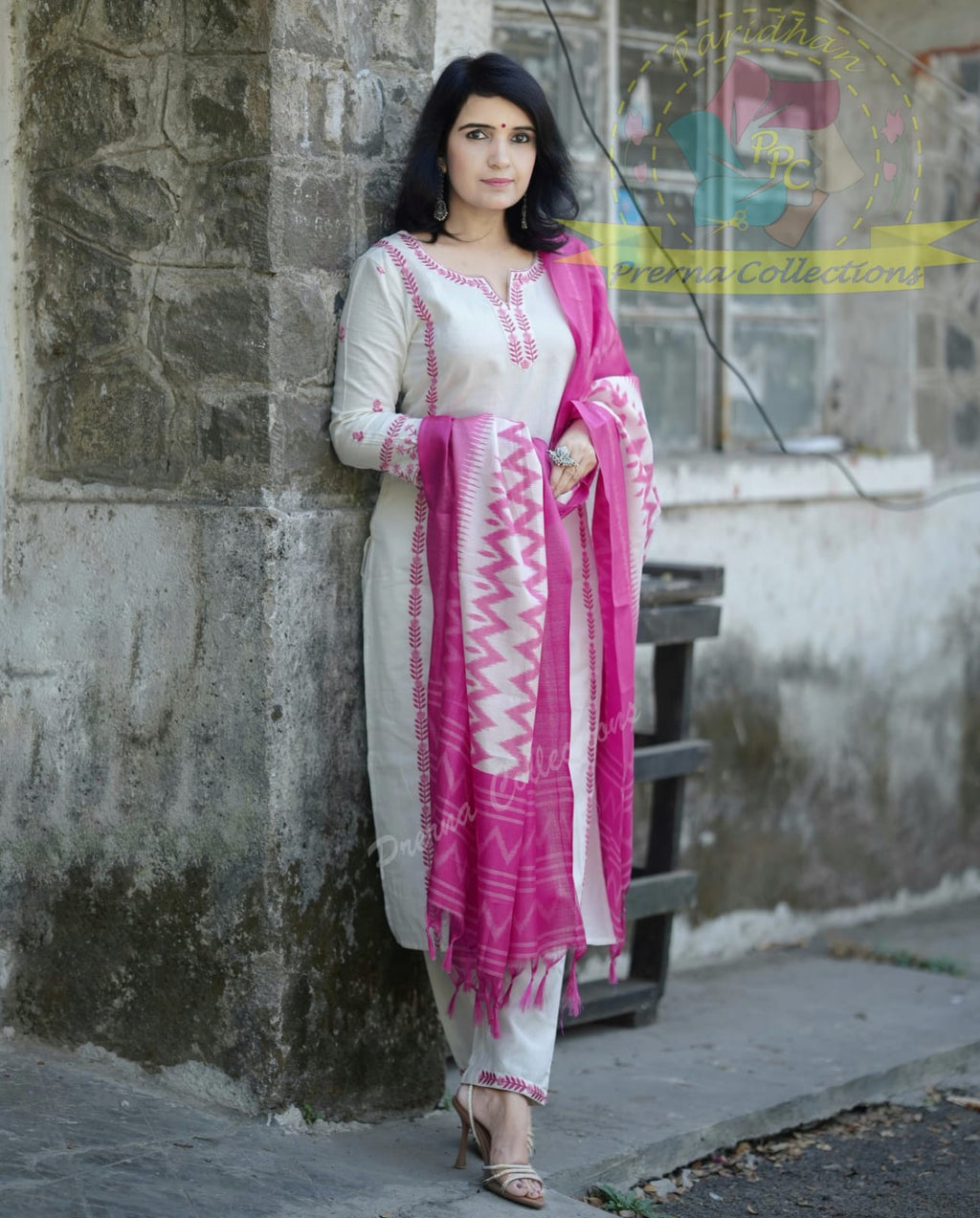 Elegant White Embroidered Kurta Pant Set with Pink Dupatta for Women | Premium Ethnic Wear Collection