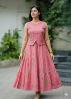 Women’s Rose Pink Tiered Cotton Maxi Dress | Elegant Summer Ethnic Wear