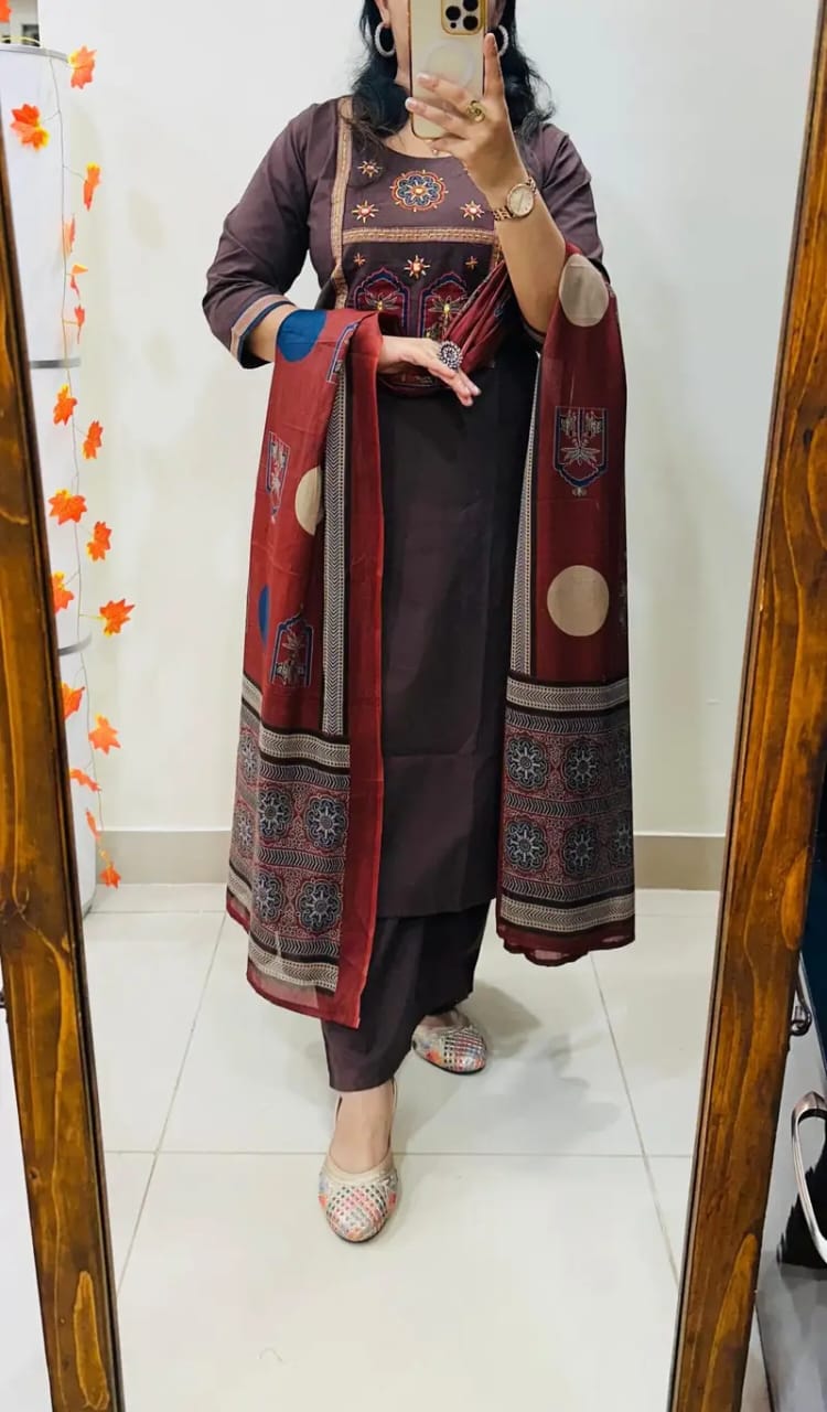 Elegant Brown Embroidered Kurta Set ✨