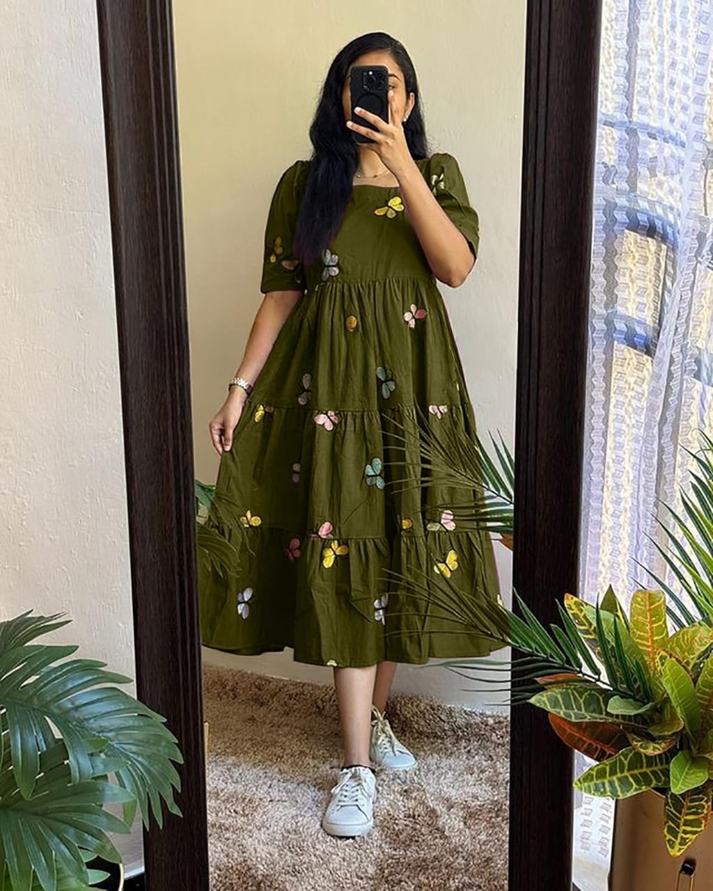 Mehndi Premium Cotton Midi Dress 🌟