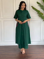 Premium Forest Green Hand-Embroidered Cotton Slub A-Line Co-ord Set