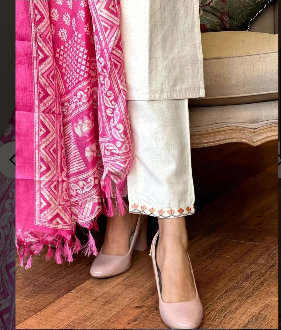 Embroidered Khadi Cotton Kurta Set