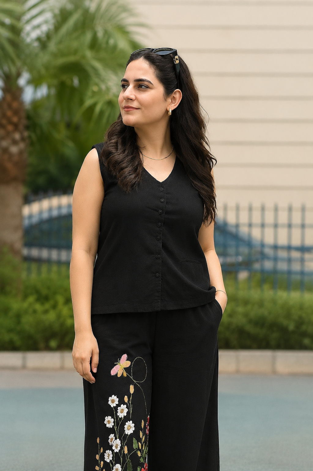 Women’s Black Embroidered Cotton Co-Ord Set | Elegant Summer Wear