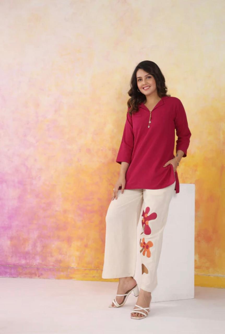 Solid Magenta Tunic with Applique Palazzos