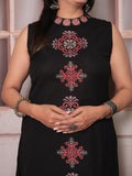 Elegant Black Embroidered Cotton Slub Co-ord Set