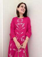 Stylish Hot Pink Embroidered Kurti Pant Set