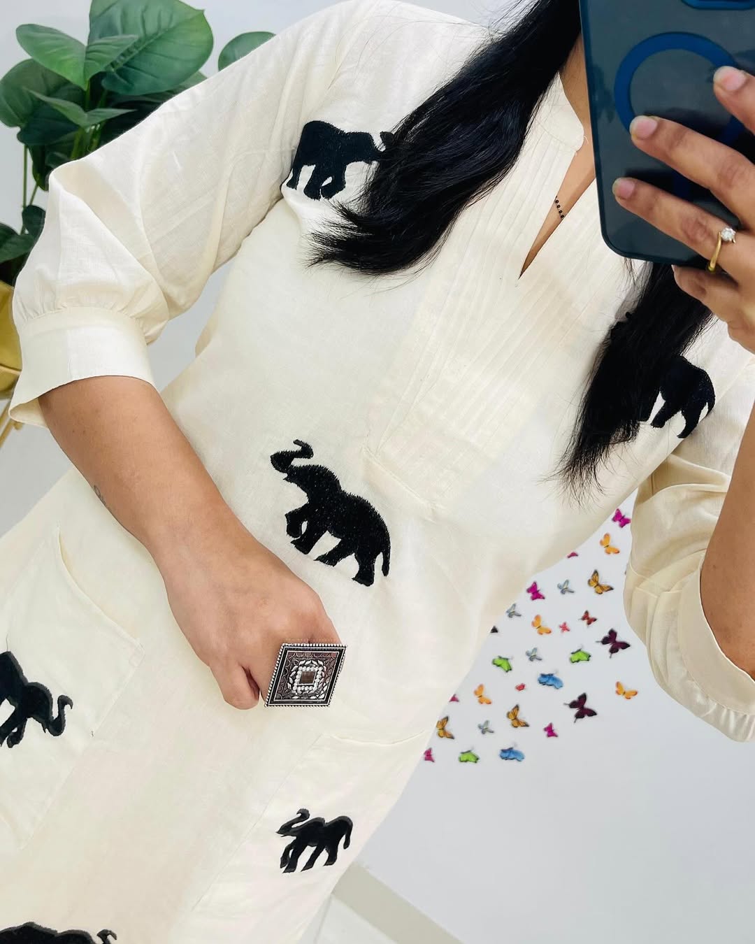 Premium Elephant Embroidered Cotton Flex Co-Ord Set for Women | Ethnic Kurta Pant Set