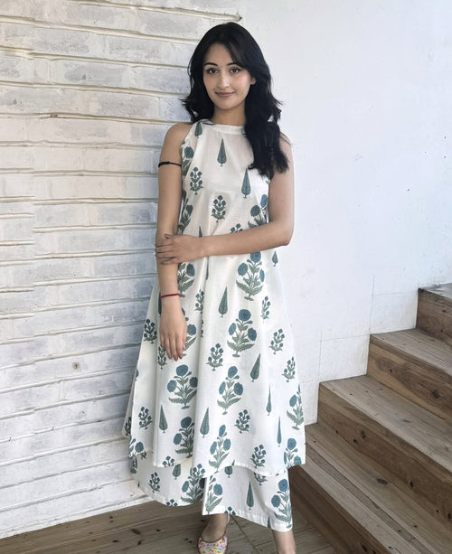 Chic Floral Hand-Block Print Cotton Flex Co-ord Set