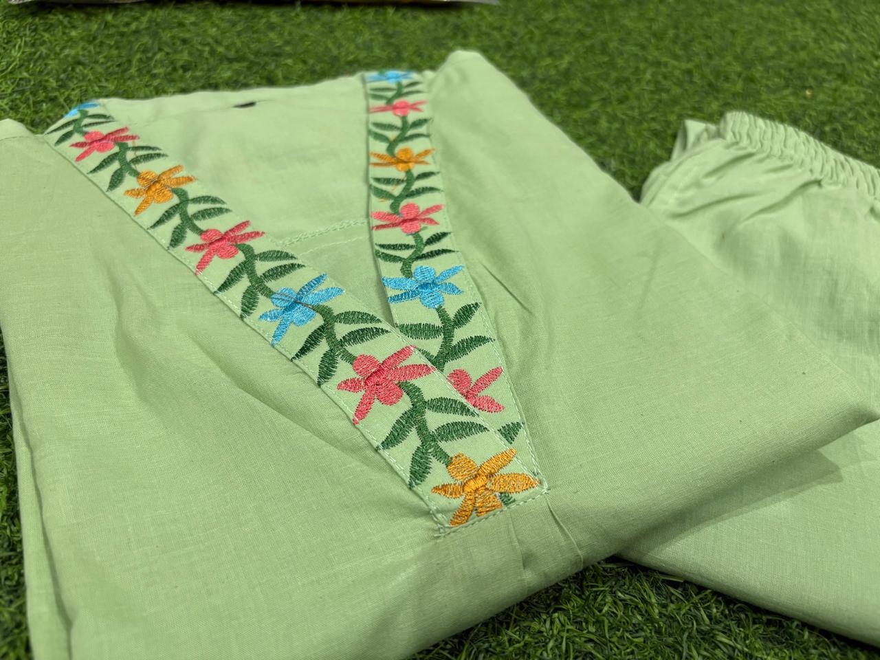 Premium Green 💚 Floral Embroidered Cotton Kurti for Women | Elegant Ethnic Daily Wear
