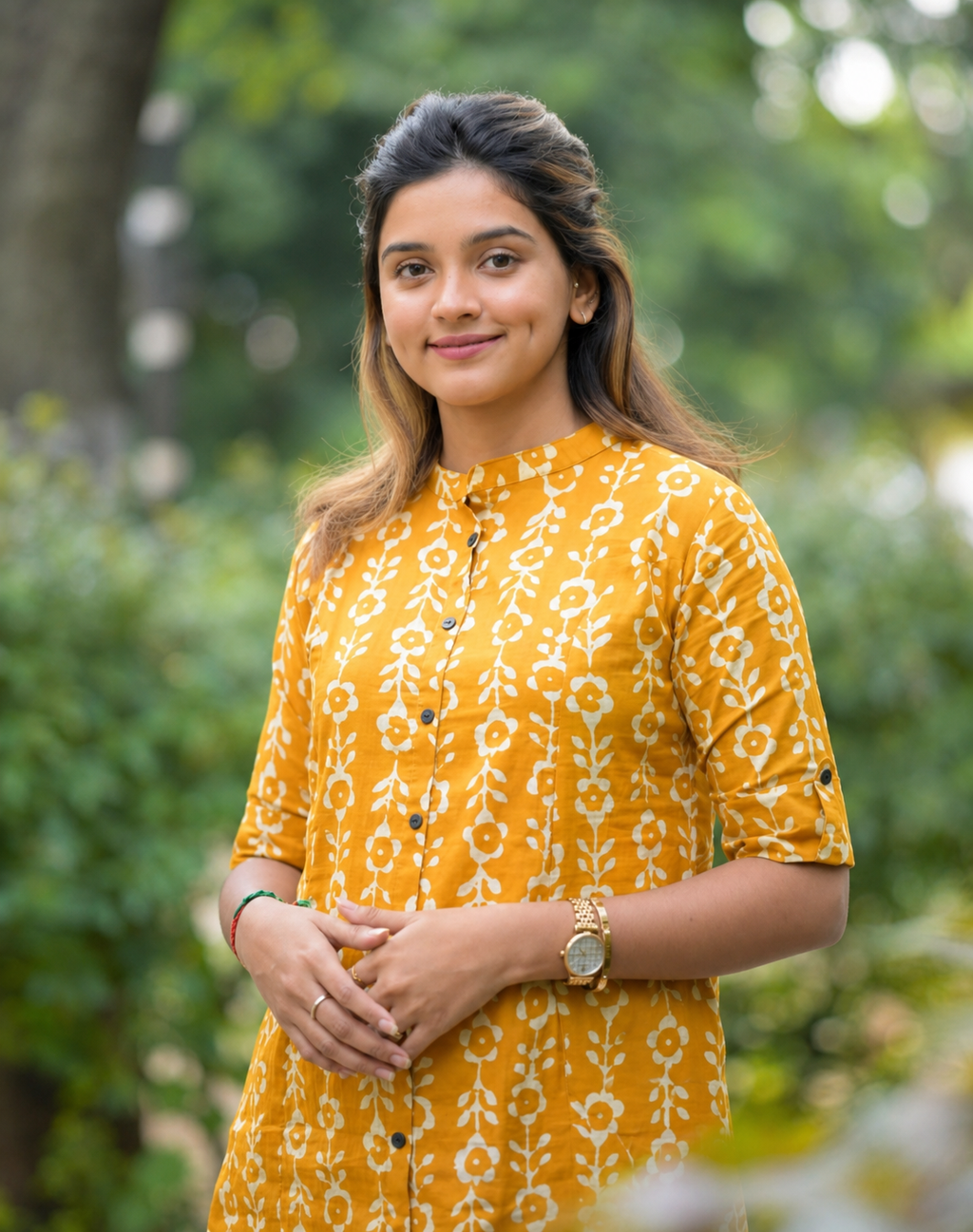 Women’s Mustard Printed Kurta Pant Co-Ord Set