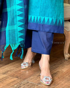 Premium Teal Blue Cotton Kurta Pant Dupatta Set for Women | Elegant Ethnic Wear Co-ord Set