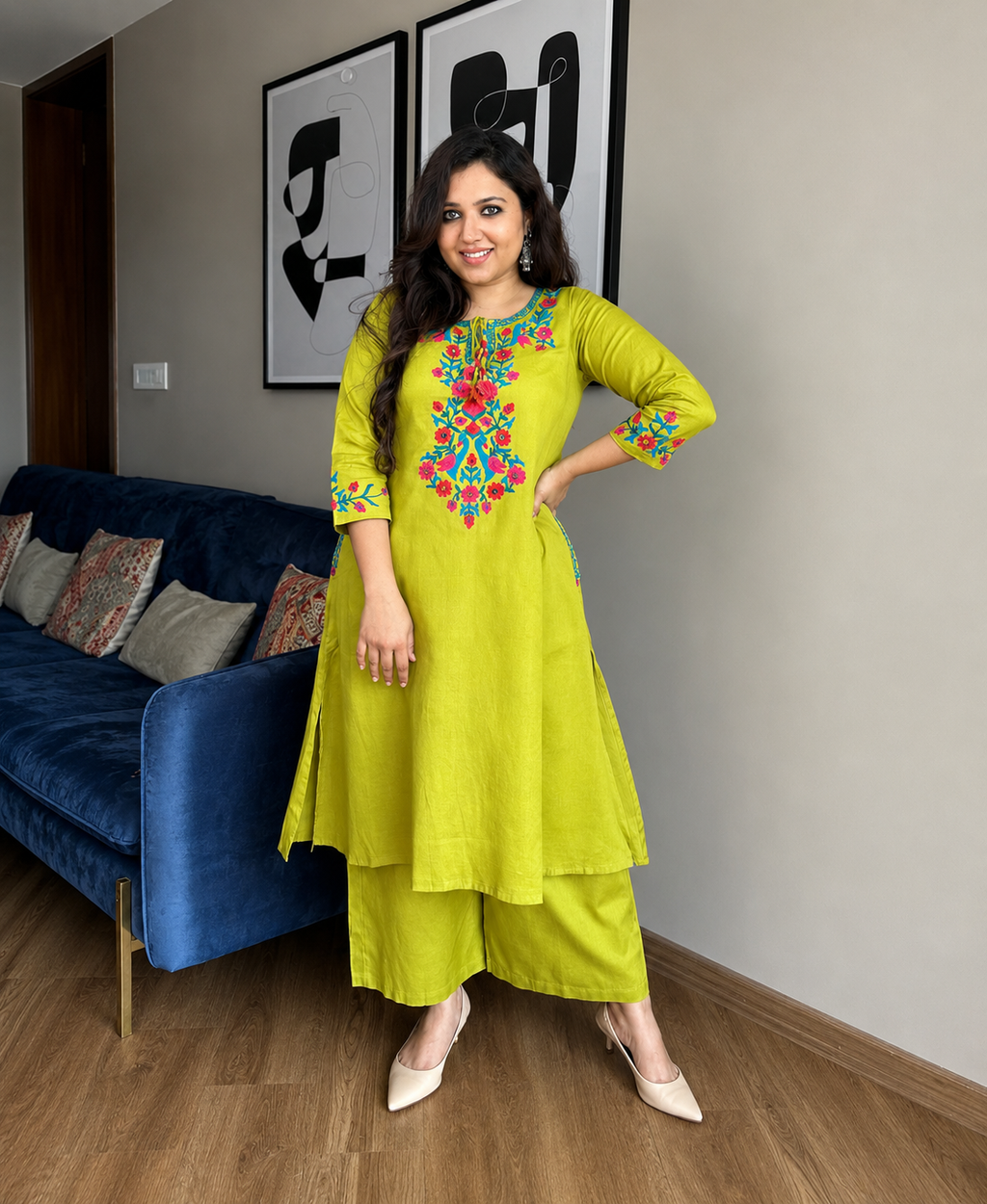 Elegant Green Floral Embroidered Co-ord Set