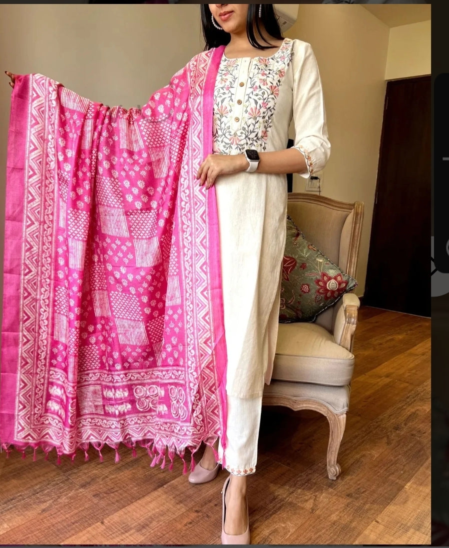 Embroidered Khadi Cotton Kurta Set