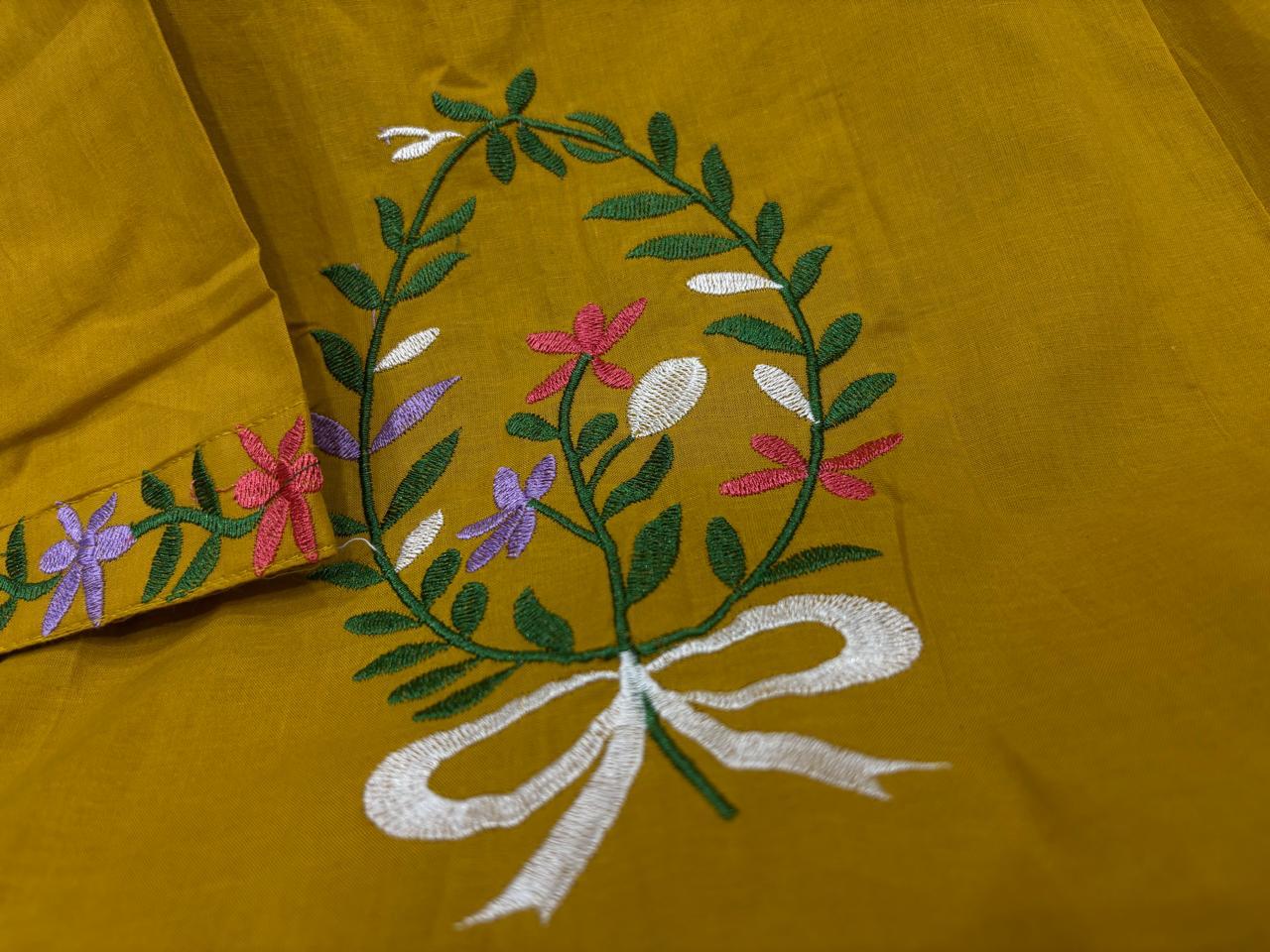 Premium Mustard Yellow Floral Embroidered Cotton Kurti for Women | Elegant Ethnic Daily Wear