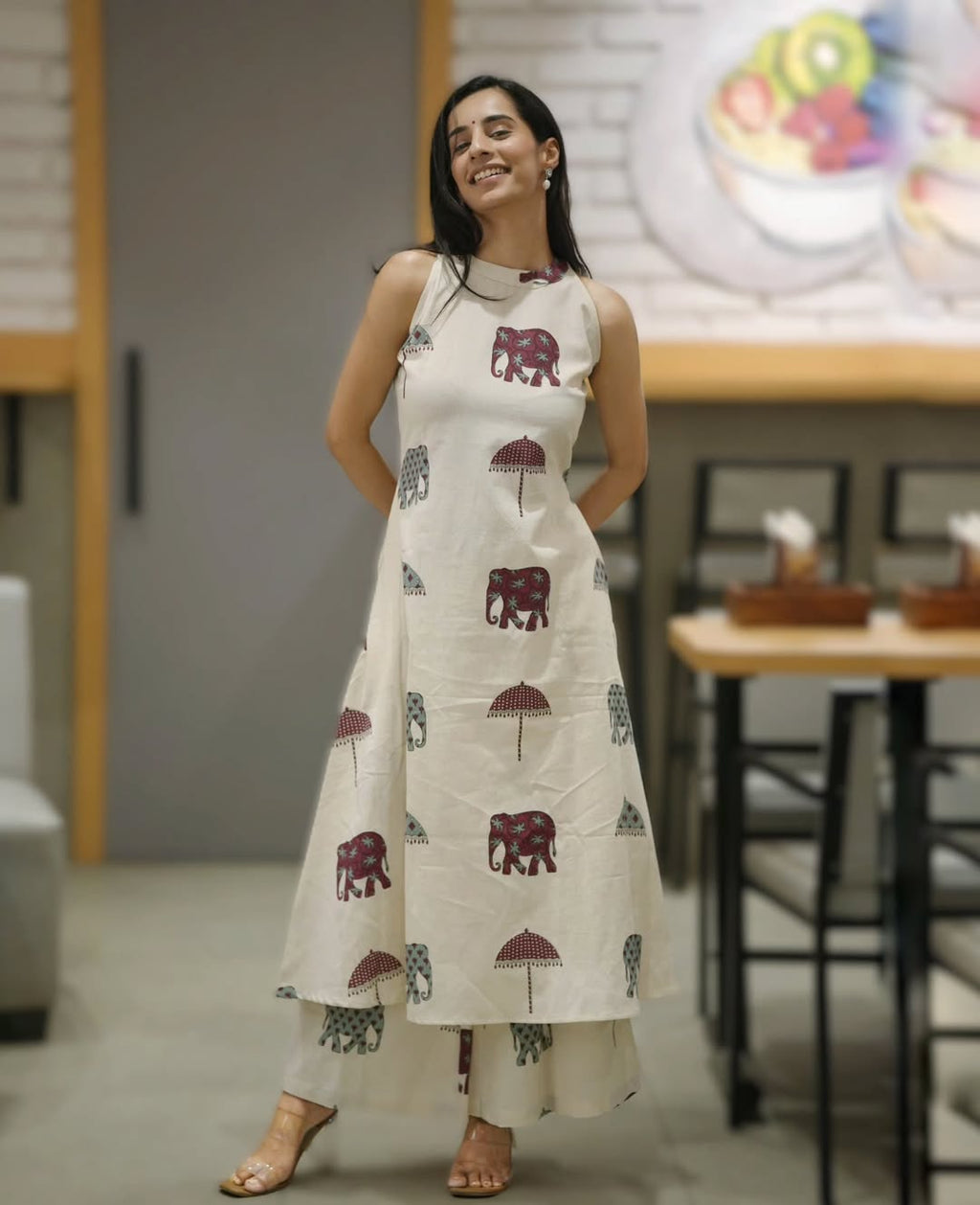 Premium Floral Cotton Flex Kurti Palazzo Set
