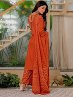 Elegant Orange Bandhani Print Kurta Pant Dupatta Set for Women | Festive Ethnic Wear Collection