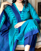 Premium Teal Blue Cotton Kurta Pant Dupatta Set for Women | Elegant Ethnic Wear Co-ord Set