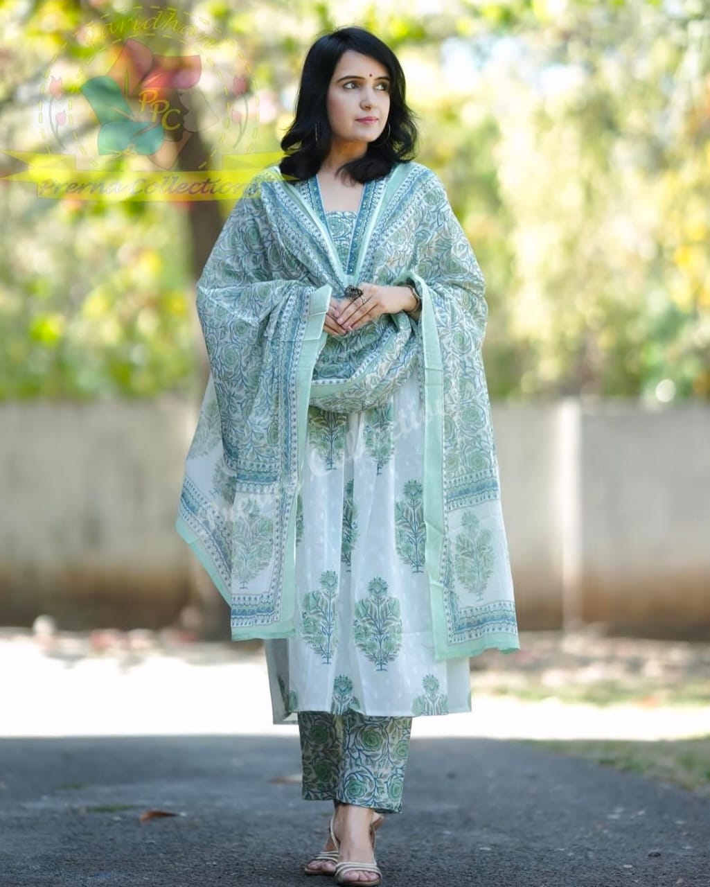 Women's Pure Cotton Aaliya Cut Frock Style Kurta, Pant and Malmal Dupatta Set