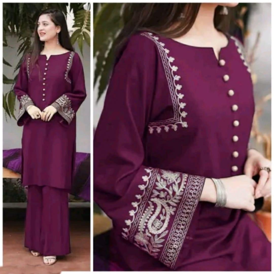 Women’s Purple Embroidered Cotton Kurta Palazzo Set | Elegant Ethnic Wear