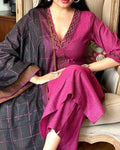 Premium Handloom Khadi Cotton Embroidered Suit Set with Dupatta