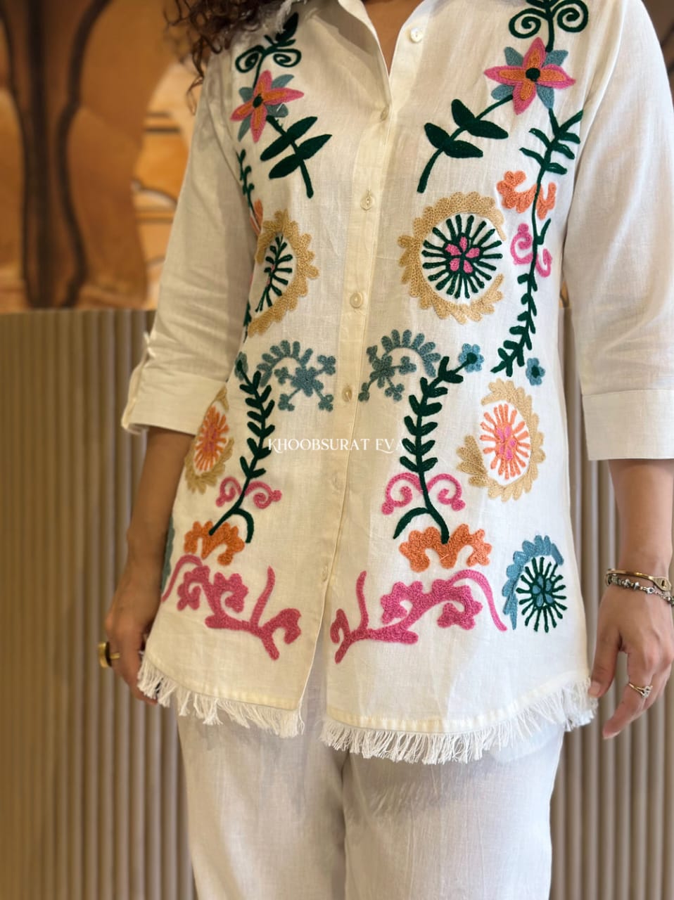 Elegant Floral Embroidered Cotton Shirt Kurti for Women