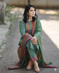 Elegant Handloom South Cotton Kurta Pant Dupatta Set for Women | Premium Ethnic Wear in Olive Green