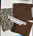 Premium Khadi Silk Kalamkari Printed Dress Material for Women | Embroidered Kurta with Dupatta Set