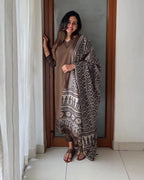 Premium Khadi Silk Kalamkari Printed Dress Material for Women | Embroidered Kurta with Dupatta Set