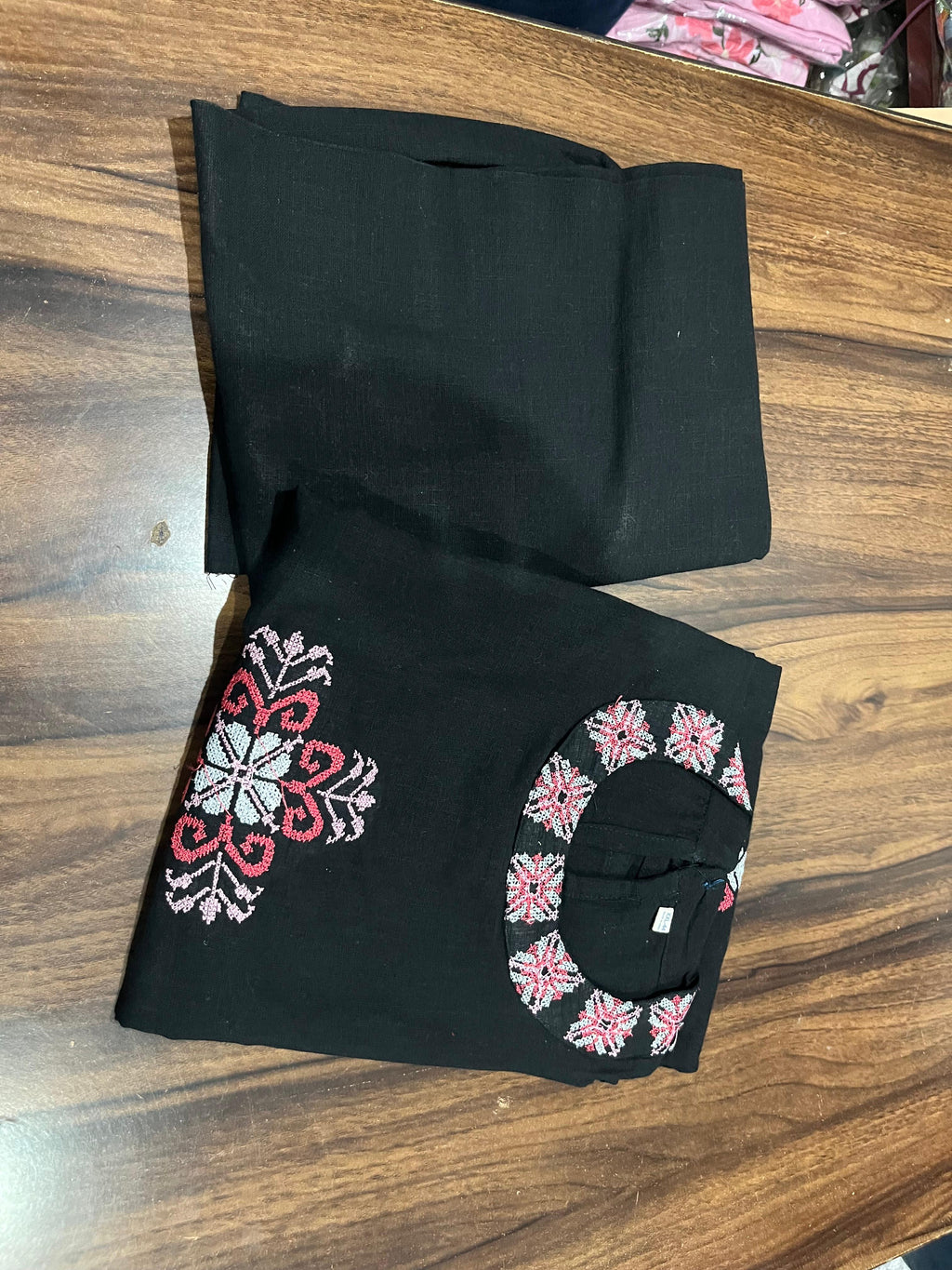 Elegant Black Embroidered Cotton Slub Co-ord Set