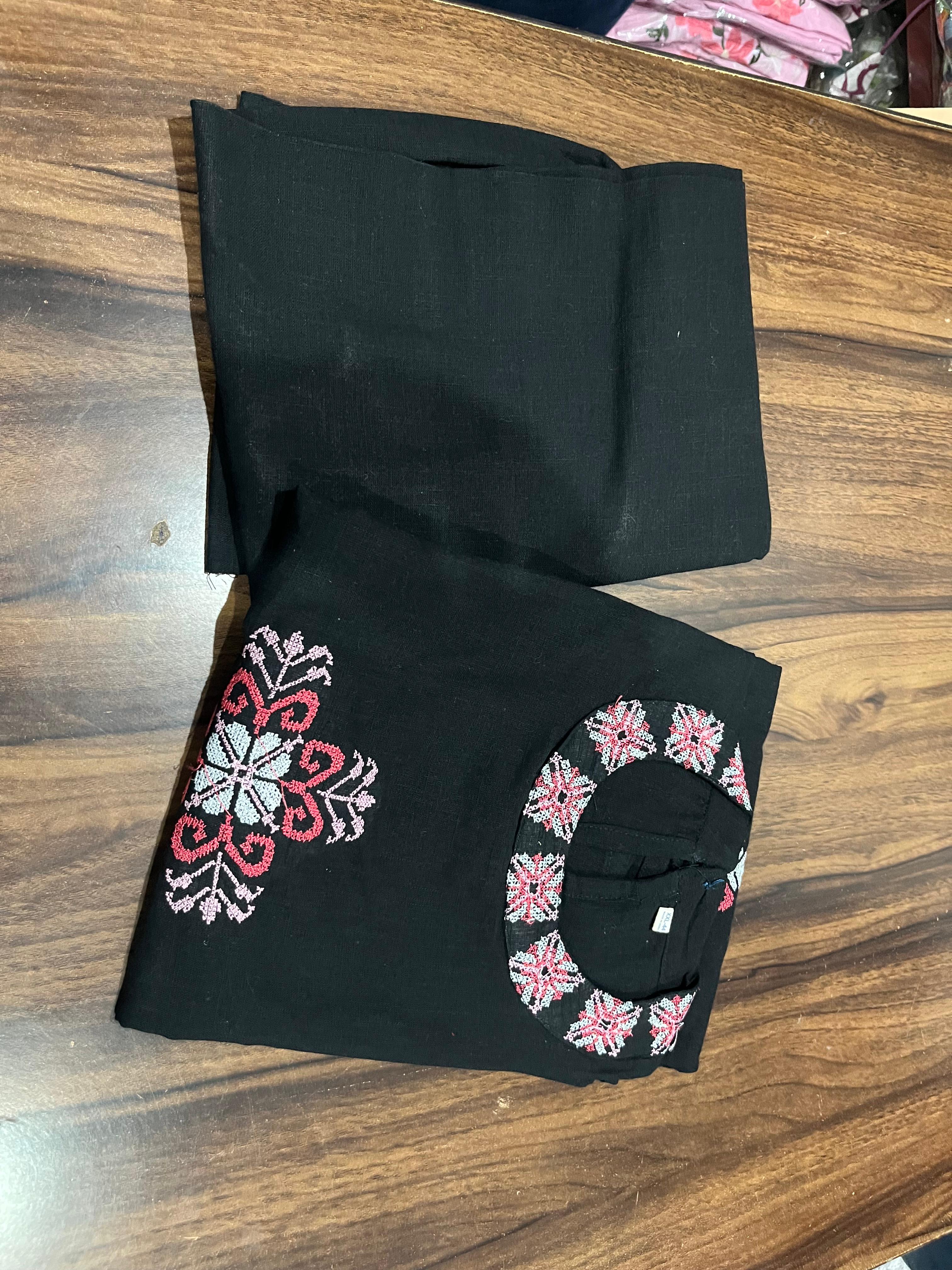 Elegant Black Embroidered Cotton Slub Co-ord Set