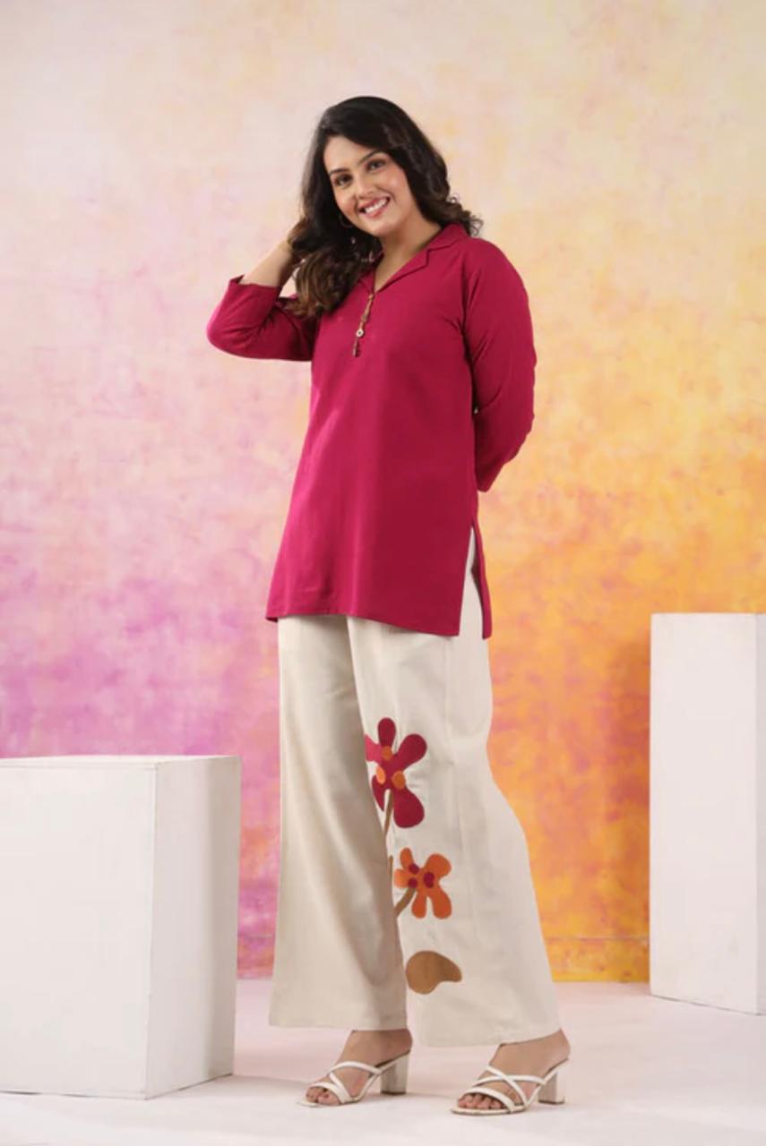 Solid Magenta Tunic with Applique Palazzos