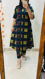 Premium green Floral Fine Cotton Kurti Palazzo Co-ord Set ✨
