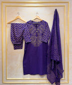 Elegant Purple Bandhani Print Kurta Pant Dupatta Set for Women | Festive Ethnic Wear Collection