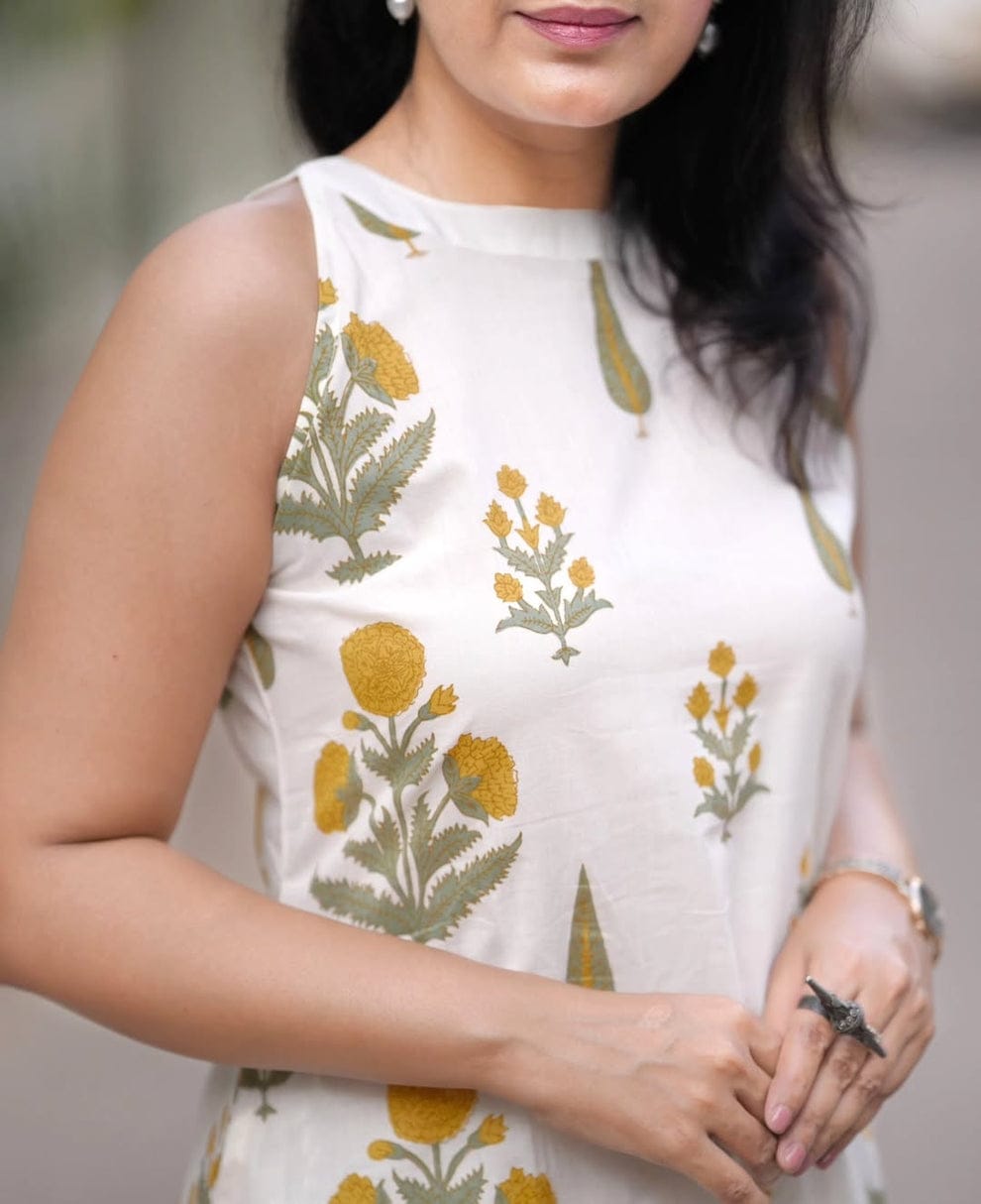 Chic Floral Hand-Block Print Cotton Flex Co-ord Set yellow 💛