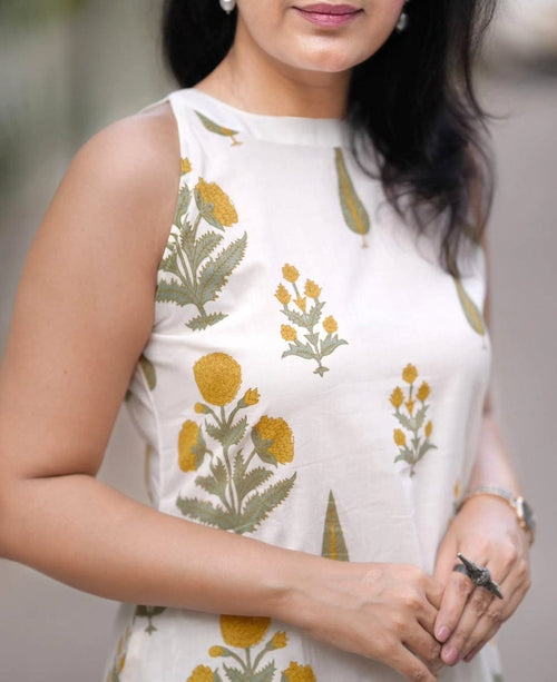 Chic Floral Hand-Block Print Cotton Flex Co-ord Set yellow 💛
