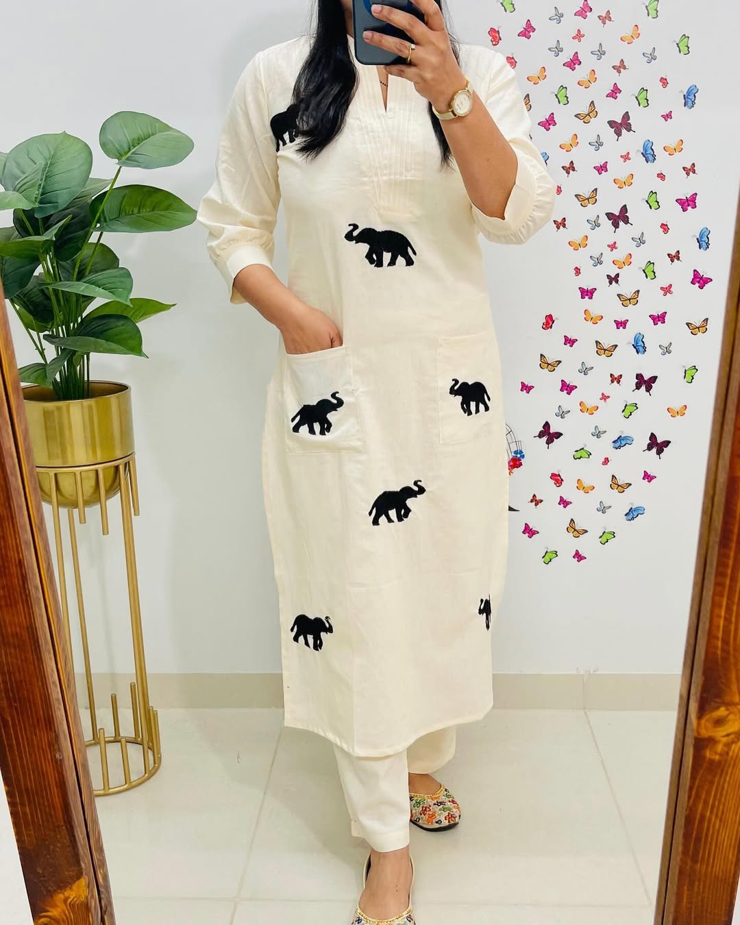 Premium Elephant Embroidered Cotton Flex Co-Ord Set for Women | Ethnic Kurta Pant Set