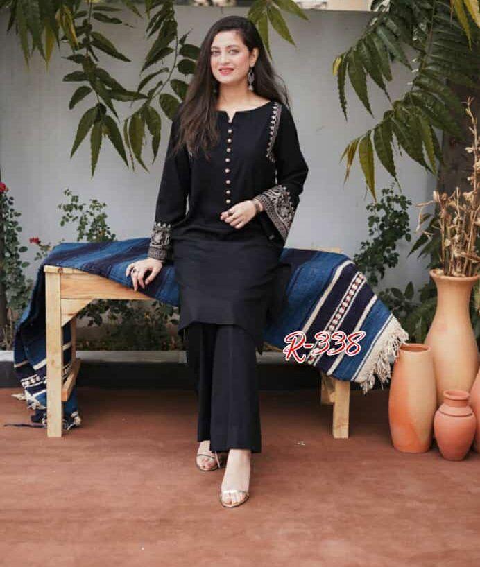 Women’s Black Embroidered Cotton Kurta Palazzo Set | Regular Fit Ethnic Wear