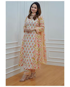 Molisha Women's Pure Cotton Floral Printed Kurta Pant Dupatta Set | Elegant Ethnic Suit Set for Women | Summer Wear Traditional Outfit
