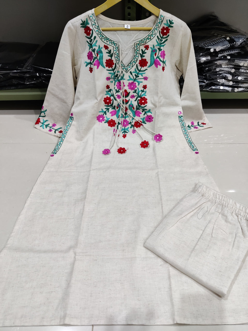 Elegant Off White Floral Embroidered Co-ord Set