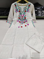 Elegant Off White Floral Embroidered Co-ord Set