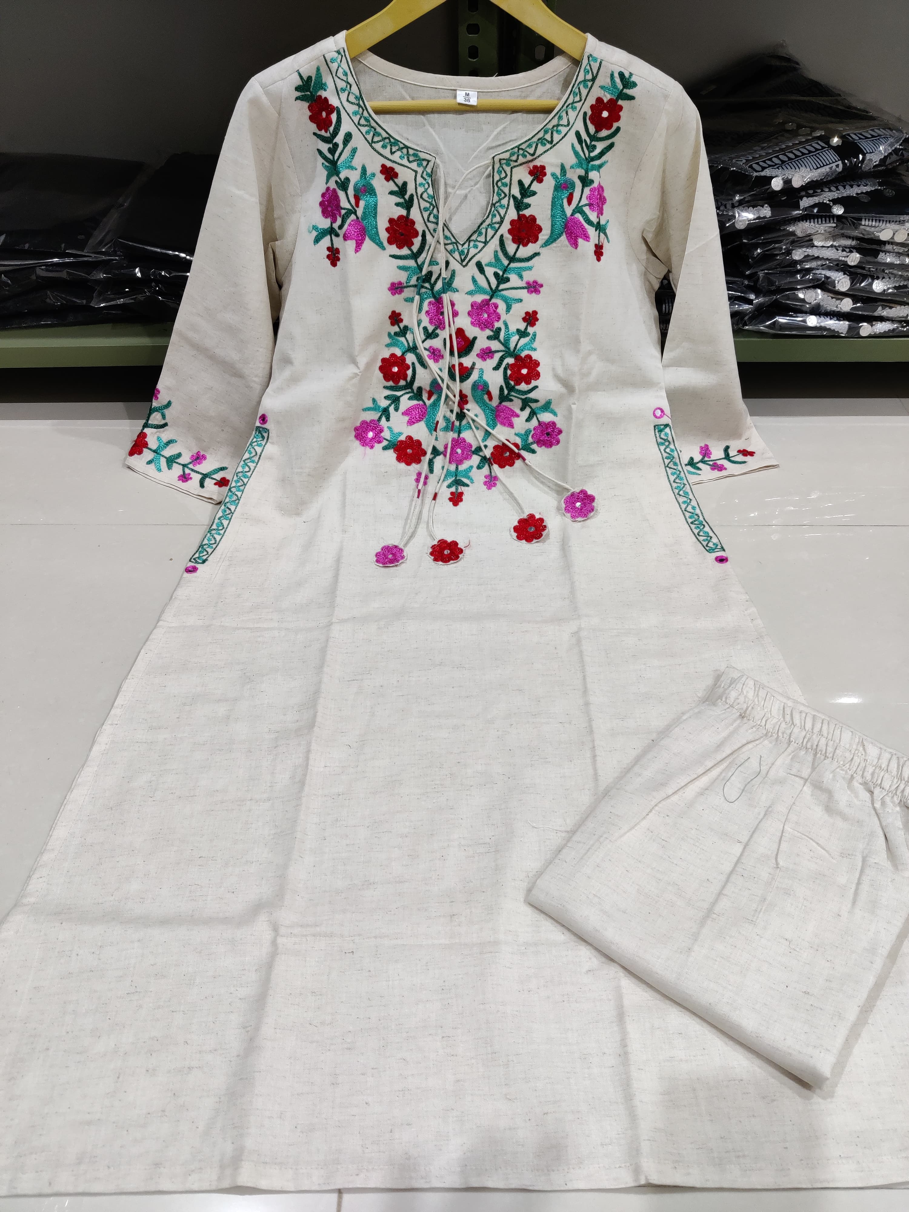 Elegant Off White Floral Embroidered Co-ord Set