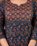 Pure Cotton Ajrakh Printed Kurti Pant Dupatta Set 💙